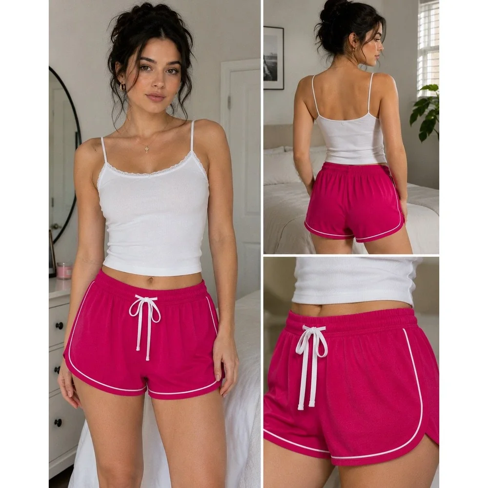 J.Crew Girls Pink Pajama Shorts White Piping Lyocell Blend Loungewear Size S